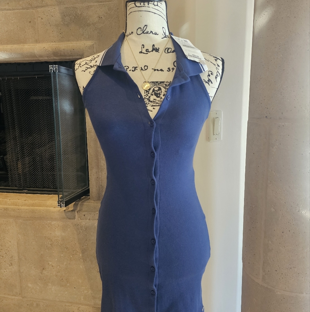 NEW Blue Halter Neck Button-Up Dress